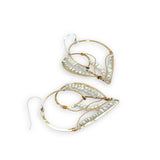 Brass heart shaped statement earring embroidered with tiny fresh water pearls and moonstone gemstones accented with brass twist wire