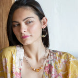 Citrine gemstone nuggets and handmade hammered geometric links are interspersed with sparkly sterling silver links to form this long chain necklace