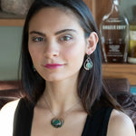 Leaf stamped sterling silver drop earrings with amazonite and blue tourmaline gemstones and crystal accent with brass twist wire