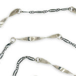 Handmade hammered an twisted sterling silver bars interspersed between oxidized sterling silver chain long necklace