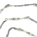 Handmade hammered an twisted sterling silver bars interspersed between oxidized sterling silver chain long necklace