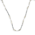 Handmade hammered an twisted sterling silver bars interspersed between oxidized sterling silver chain long necklace