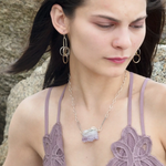 a pair of oxidized fern stamped arch earrings with sterling silver and bronze interlocked rings