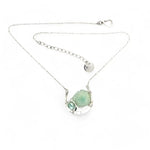 Mint druzy quartz slab and mint keshi fresh water pearl inside a sterling silver hammered u shaped pendant necklace