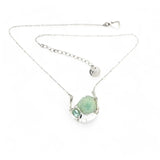 Mint druzy quartz slab and mint keshi fresh water pearl inside a sterling silver hammered u shaped pendant necklace