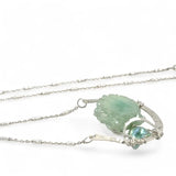 Mint druzy quartz slab and mint keshi fresh water pearl inside a sterling silver hammered u shaped pendant necklace
