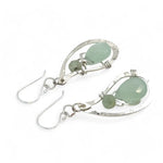 floral stamped and hammered sterling silver paisley shaped earrings with mint colored jade faceted drops and green kyanite gemstones