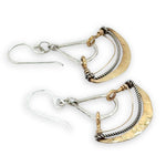 Hammered brass and sterling silver mini fan earrings with gold filled and oxidized sterling twist accents