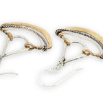 Hammered brass and sterling silver mini fan earrings with gold filled and oxidized sterling twist accents