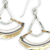 Hammered brass and sterling silver mini fan earrings with gold filled and oxidized sterling twist accents