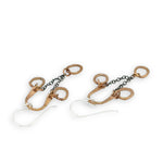 Bronze arch tops and hammered oval charm earrings featuring delicate darkened sterling silver chain