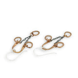 Bronze arch tops and hammered oval charm earrings featuring delicate darkened sterling silver chain