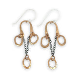 Bronze arch tops and hammered oval charm earrings featuring delicate darkened sterling silver chain