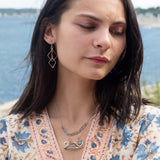 interlocking bronze and sterling silver handmade hammered diamonds to form a mobile shaped earrings