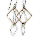 interlocking bronze and sterling silver handmade hammered diamonds to form a mobile shaped earrings