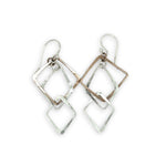 interlocking bronze and sterling silver handmade hammered diamonds to form a mobile shaped earrings