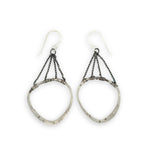 Star and dandelion stamped and hammered sterling silver organic hoops hanging from layers of darkened sterling silver delicate chain earrings