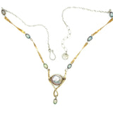Handmade brass necklace with twisted bars intersperse with silver blue fresh water pearls and a sterling silver chain
