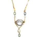 Handmade brass necklace with twisted bars intersperse with silver blue fresh water pearls and a sterling silver chain