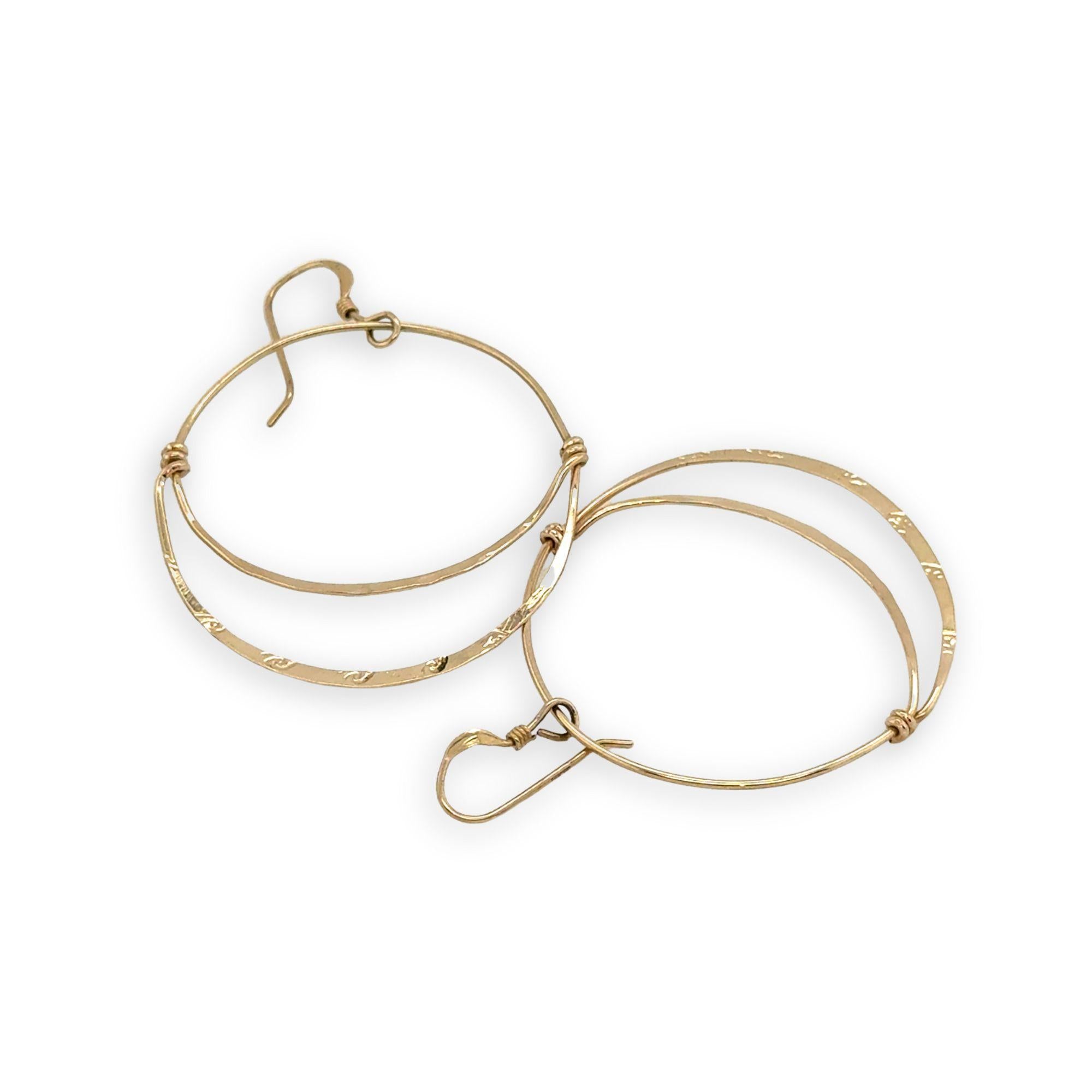 Handmade stamped gold filled channel hoops with gold filled earring hooks