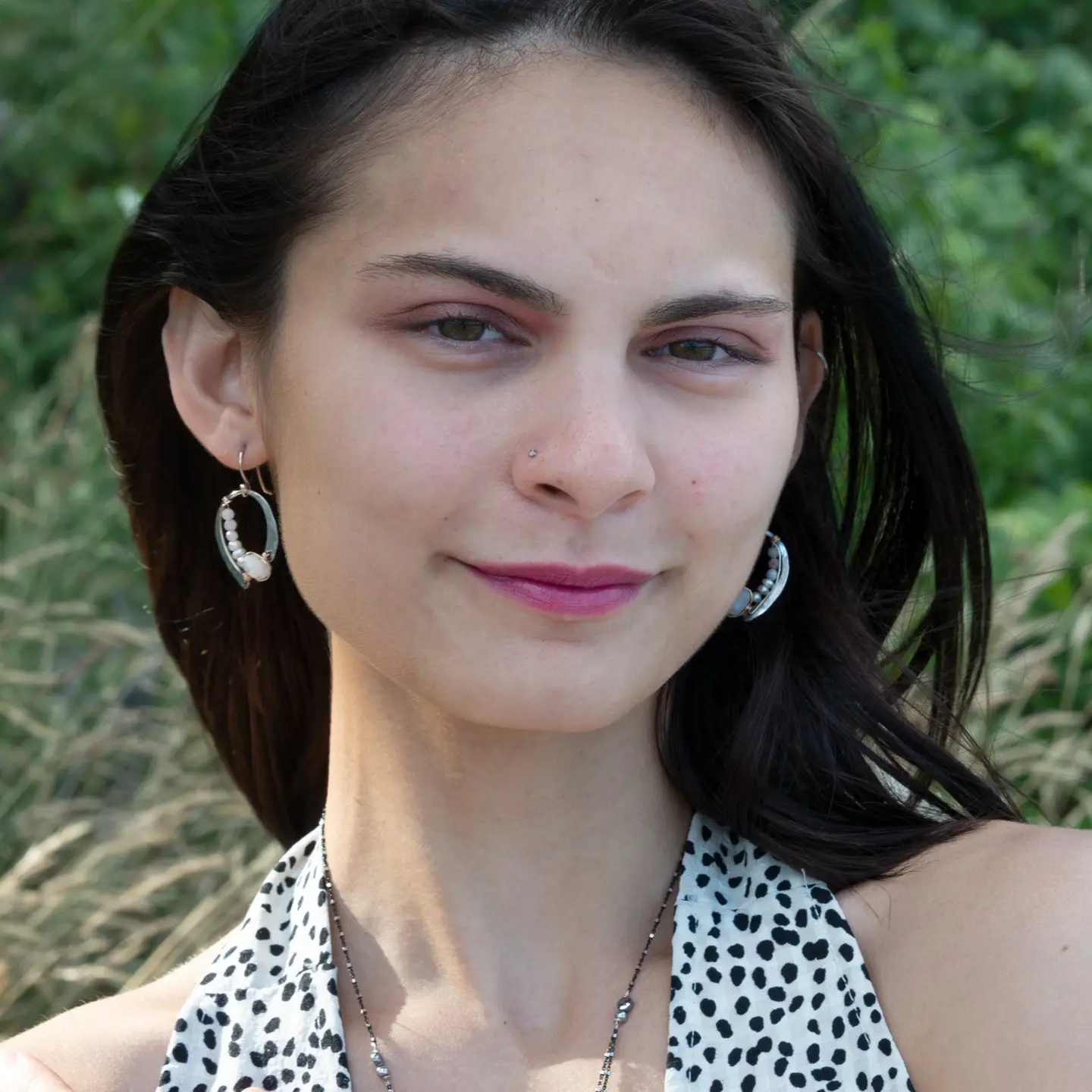 Oxidized sterling silver mini hoops lined with moonstone and fresh water pearls in gold filled wire on sterling silver earring hooks