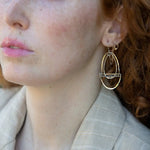 Silver and bronze mixed metal three part earrings with moonstone on gold filled wire