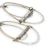 Silver and bronze mixed metal three part earrings with moonstone on gold filled wire