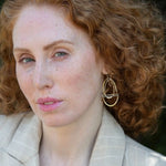 Silver and bronze mixed metal three part earrings with moonstone on gold filled wire