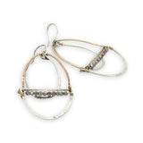 Silver and bronze mixed metal three part earrings with moonstone on gold filled wire