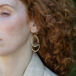 Silver and bronze mixed metal three part earrings with moonstone on gold filled wire