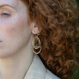 Silver and bronze mixed metal three part earrings with moonstone on gold filled wire