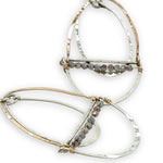 Silver and bronze mixed metal three part earrings with moonstone on gold filled wire