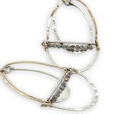 Silver and bronze mixed metal three part earrings with moonstone on gold filled wire