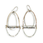 Silver and bronze mixed metal three part earrings with moonstone on gold filled wire