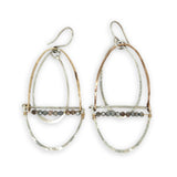 Silver and bronze mixed metal three part earrings with moonstone on gold filled wire