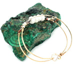 Bronze skinny bracelet with flashy moonstone, opal, and pyrite gemstones