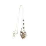 Sterling silver necklace with blue lace agate drop, fresh water pearl, garnet, and cat's eye gemstones on sterling silver dainty chain