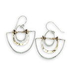 Handmade sterling silver half moons with sterling silver mini ovals and stamped brass arches attached to them with gold filled wire