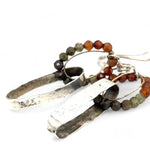 ombre hessonite garnet rings interlinked with a shiny hammered sterling silver wide links accented with gold filled wire earrings