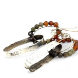 ombre hessonite garnet rings interlinked with a shiny hammered sterling silver wide links accented with gold filled wire earrings