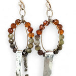 ombre hessonite garnet rings interlinked with a shiny hammered sterling silver wide links accented with gold filled wire earrings