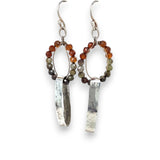 ombre hessonite garnet rings interlinked with a shiny hammered sterling silver wide links accented with gold filled wire earrings