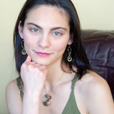 olive freshwater pearls accent a handmade hammered brass teardrop and gold filled chain earring