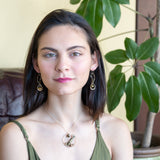 olive freshwater pearls accent a handmade hammered brass teardrop and gold filled chain earring