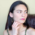 olive freshwater pearls accent a handmade hammered brass teardrop and gold filled chain earring