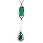Green onyx, green goldstone, and green cubic zirconia gemstones accent a gold filled delicate chain with oxidized sterling silver charms necklace