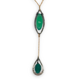 Green onyx, green goldstone, and green cubic zirconia gemstones accent a gold filled delicate chain with oxidized sterling silver charms necklace