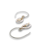 Opal gemstone nuggets dangle within a mini sterling silver hammered oval, hanging from our handmade braided sterling silver earring hoops