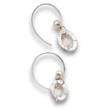 Opal gemstone nuggets dangle within a mini sterling silver hammered oval, hanging from our handmade braided sterling silver earring hoops