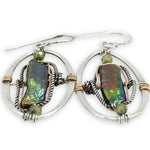 olive green bark fresh water pearls and green cubic zirconia gemstones in hammered oval earrings 
